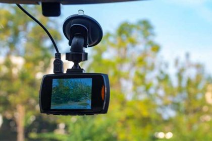 Dashcam on car front windshield Dashcam on car front windshield