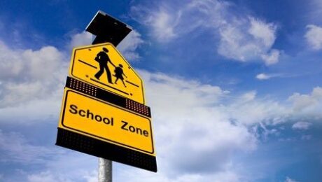 School zone crosswalk sign.