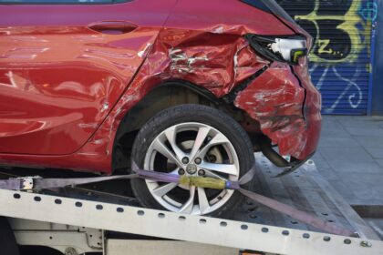 Damaged vehicle from a car accident in Topeka, Kansas