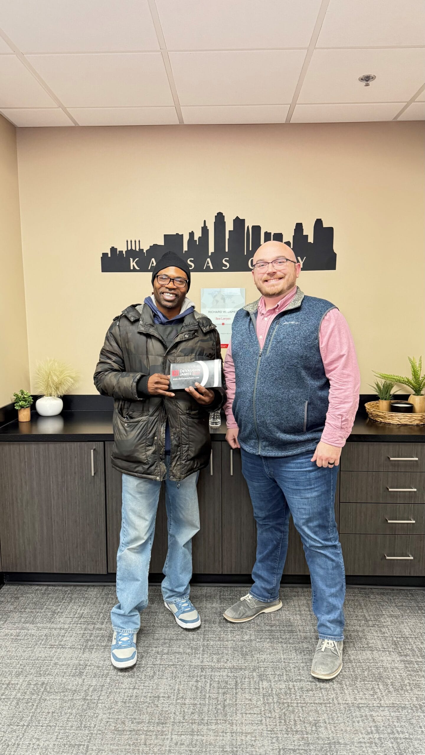 Kansas City Personal Injury Attorney Dillon Heginbottom with client J.F.