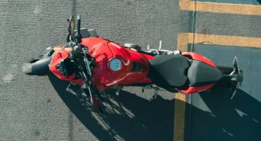 Red Ducati Street Motorcycle Wrecked