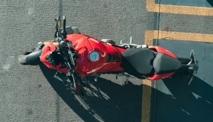 Red Ducati Street Motorcycle Wrecked