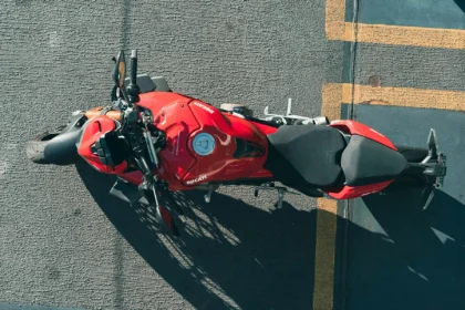 Red Ducati Street Motorcycle Wrecked